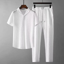 Men's Summer Casual 2 Piece Shirt Pants Set Vintage Linen Style Outfit