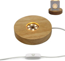 Mintso Wood Led Light Display Base for Glass Crystal Art/Paperweights,4 Inch,Bri