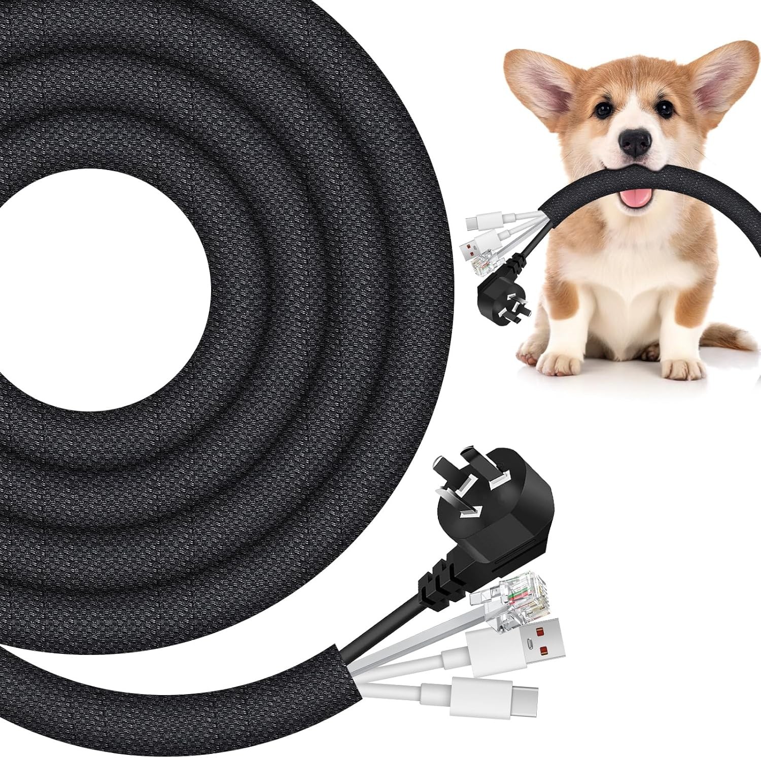 Qianyu Dog Cat Cord Protector 9.84 ft Cable Management Sleeve Flexible Cable Wr
