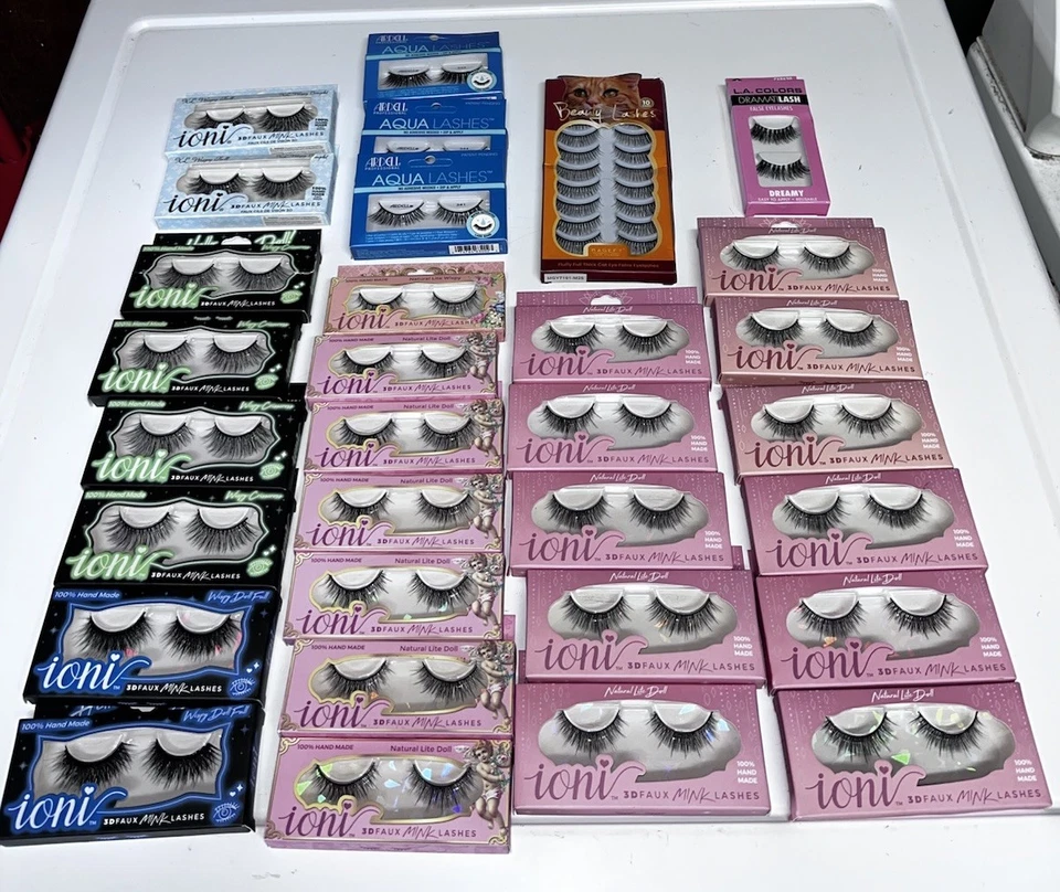 HUGE LOT Ioni Faux Mink 3D Eyelashes + ARDELL Aqua 30 Pkgs 40 Pairs Assorted NEW - Image 2 of 4