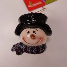 Santa's Workbench Snowman Ceramic Ornament Christmas 2.5in Hand-Painted
