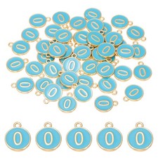 0 Number Charm, 50 Pcs Double Sided Number Charm Pendant for Bracelet DIY Blue