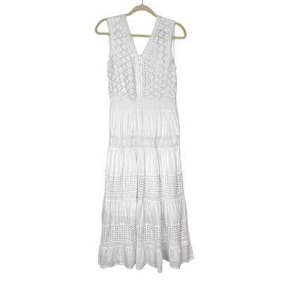 NAOO Maxi Dress Large White Tiered Sleeveless Midi Crochet Lace Cotton Flowy  Boh | eBay