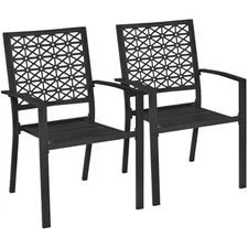 Outdoor patio dining chairs set of 2 with armrests and metal frame, he
