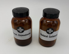 Lot of 2 Vintage Merck Empty Amber 1oz Pharmaceutical Bottles Duraglas