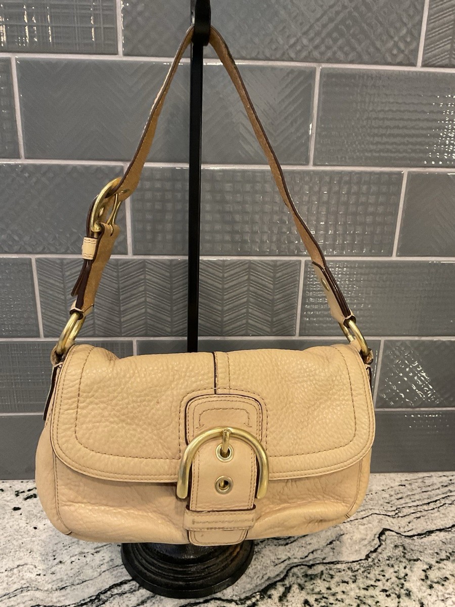VTG Coach Soho Flap Buckle Beige Pebbled Leather Purse Shoulder