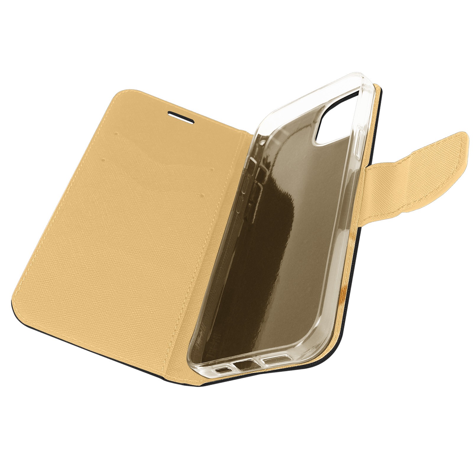 Housse iPhone 14 Plus Fancy Style dorée protection intégrale premium en simili cuir