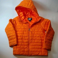 LANDS END Kids Jacket BLAZE ORANGE HOODED PRIMALOFT , PACKABLE, KIDS M, 4-5