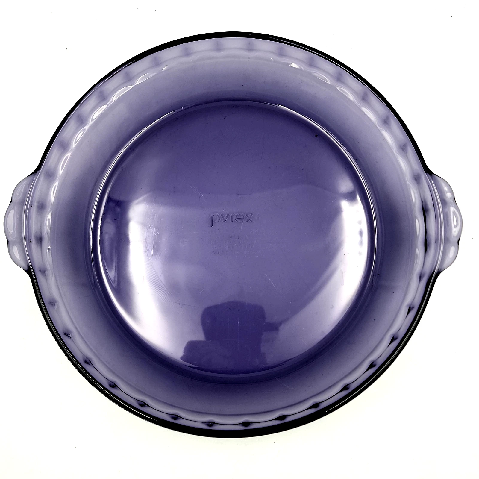 pyrex 229 - Pie Plate Pan Amethyst Purple Glass Scalloped Rim Handles