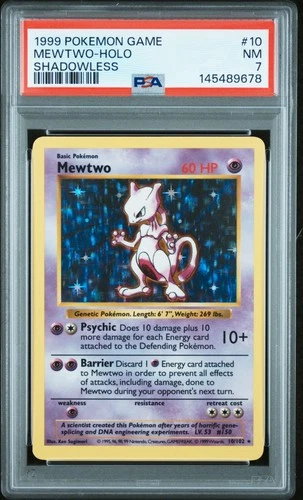 1999 POKEMON BASE SET SHADOWLESS #10 MEWTWO-HOLO PSA 7