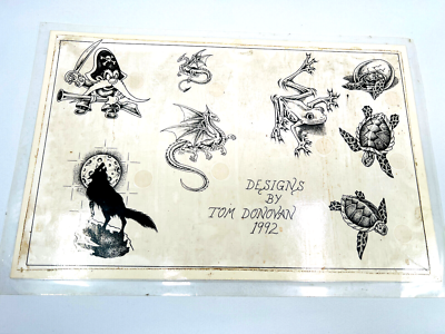 vtg Tattoo Shop Flash #9 1990s 90s pirate frog wolf dragon TOM