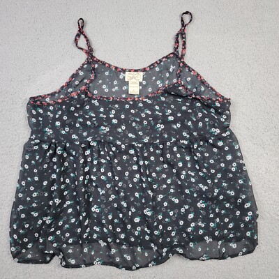 Eyelash Couture Flirty See Thru Tank Top Women's XL Floral Pattern Black