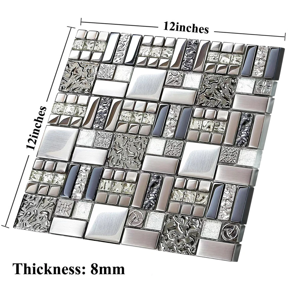 玻璃金属马赛克瓷砖厨房防溅浴室壁盒5张 — 第 2/4 张图片