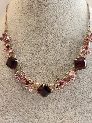 Sparkling 16-18'' Statement Necklace Goldtone With Purple And Lavender...
