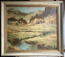 Oil Painting Meadows IN Frühlig° Unreadable Signed° Antique Bach Trees