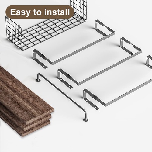 Floating Shelf Brackets Wall Shelves Mount Display Rack Storage Hook with Basket - Picture 7 of 12