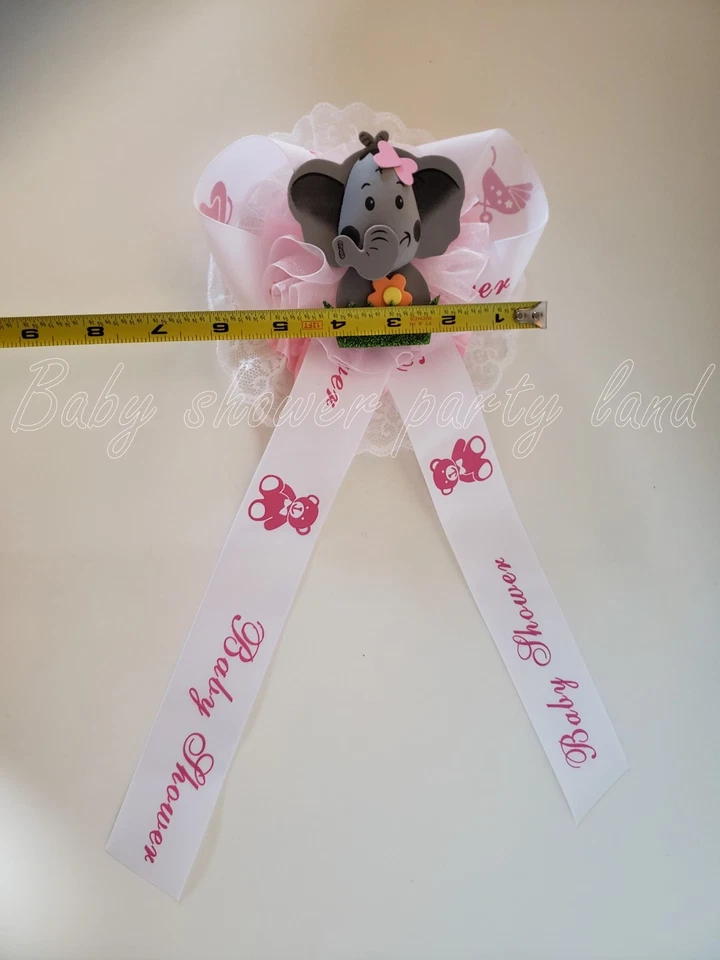 Baby Shower Mom To Be It's a Girl Sash Pink Elephant Safari Ribbon Corsage Noahs - Image 3 of 4