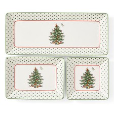 Spode 3-Piece Polka Dot Nesting Trays - Christmas Tree Holiday Serveware Set