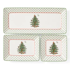 Spode 3-Piece Polka Dot Nesting Trays - Christmas Tree Holiday Serveware Set