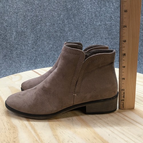 Bamboo Boots Womens 6 Side Zip Ankle Booties Brown Fabric Heels Casual Comfort - Picture 7 of 15