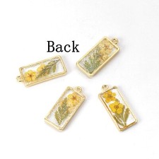 4PCS Gold Tone Real Dry Flower Resin Rectangle Charm Pendant Supply GBY324