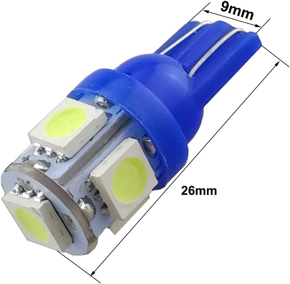 10x Ice Blue T10 194 LED Bulbs + Sockets - For Dash Cluster & Instrument Panel Lights