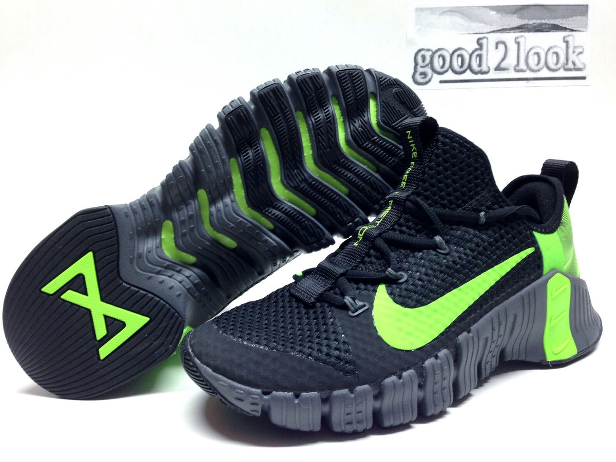 NIKE FREE METCON 3 RW BLACK/ELECTRIC GREEN-DARK GREY SIZE