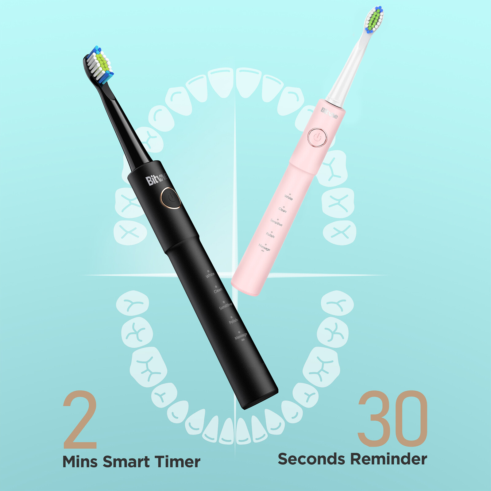 Ultrasonic Electric Toothbrush with Carrying Case 8 Brush Heads 5 Modes