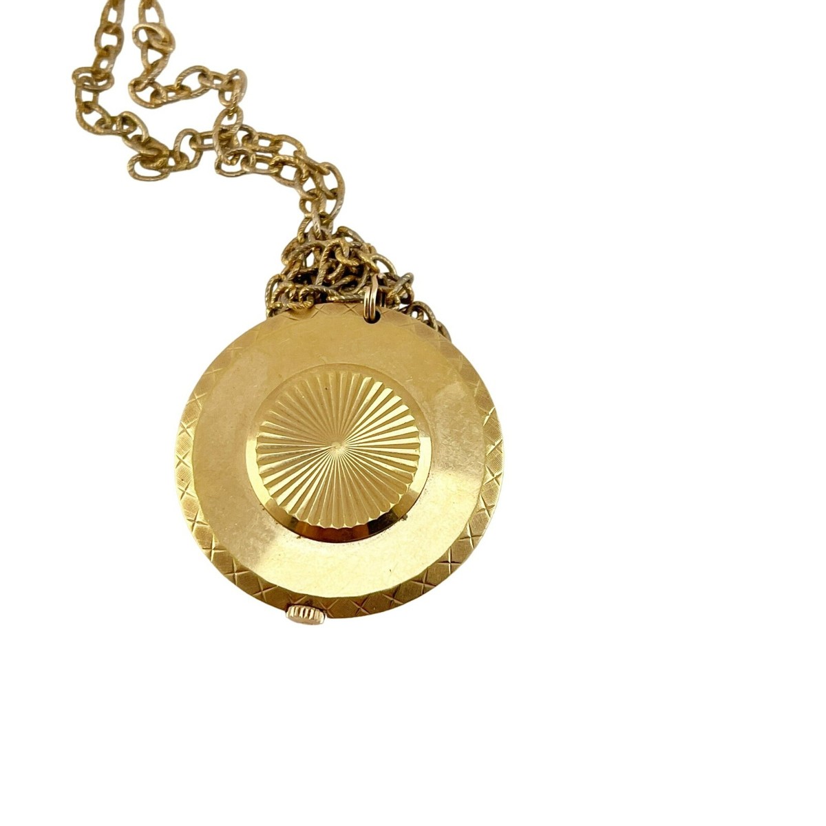 Vintage Bulova Pendant Necklace Mechanical Watch Fabulous Condition Vintage Bulova Pendant Watch Necklace: Gold Plated Brocade  main image 2