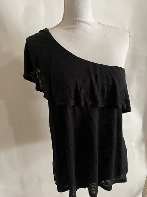 #ad Ten sixty sherman black top on shoulder ruffle blouse size M $15.99