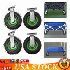8 inch Heavy Duty Industrial Rubber Caster Wheels,4 Pack Rubber Inflatable NEW