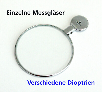 Einzelne Messgläser Messglas einzeln Metallrand schmal 38 mm Sphäre + und - NEU 