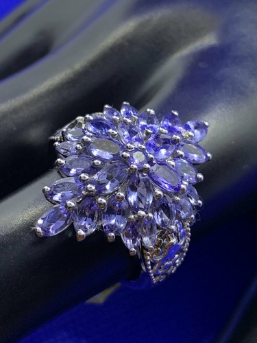 Anello a grappolo Tanzanite - Bellissimo colore - Foto 7 di 8