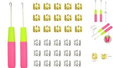 2 Pcs Latch Hook Crochet Needle with 30 Pcs Dreadlocks Silver Gold Metal