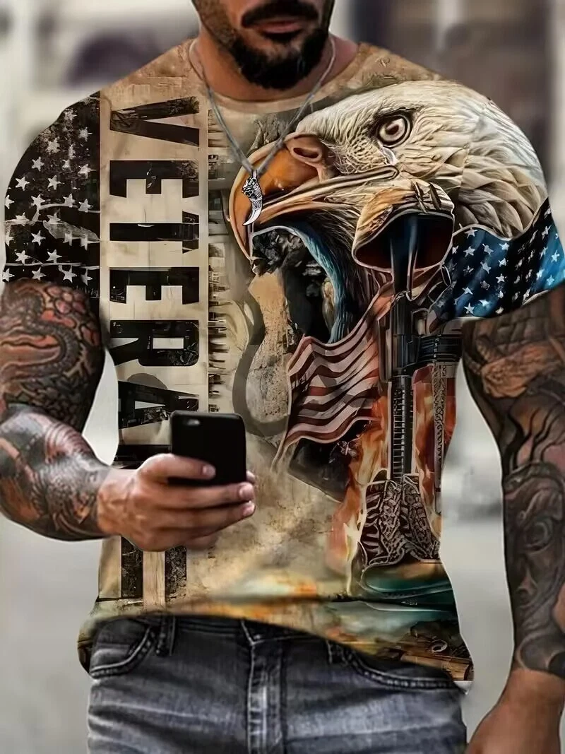 Plus Size Men T-Shirt Vintage Eagle Graphic Print  Big & Tall Shirt - Picture 1 of 3