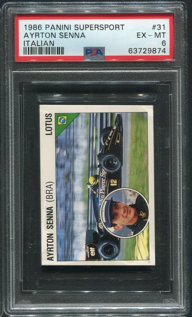 1986 Panini SuperSport Italian AYRTON SENNA PSA 6 EX-MT gorgeous F1 racing card!