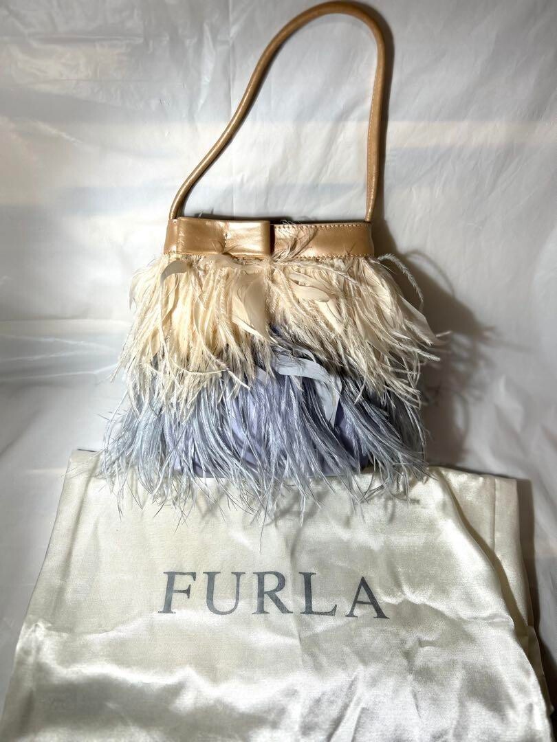 FURLA Feather Party Hand Tote Bag Women White Blue Gradient 