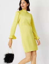 NWT ANN TAYLOR  Bell Sleeve Shift Dress Bright Celery  Sz 4 $170