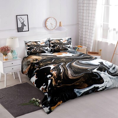 Marble White Abstract Psychedelic Marble Design 3 Piece Duvet Set
