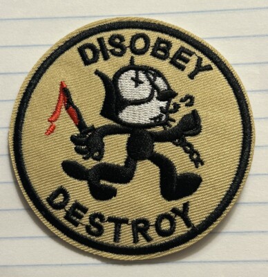 Disobey Destroy Anarchist Black Felix Cat Knife Embroidered Iron On Patch Punk