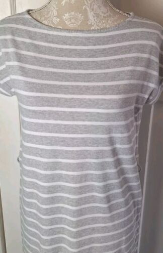 Hobbs Pale Grey Striped Short Sleeve Cotton Jersey Tunic Tshirt - Size 8 - Picture 2 of 4