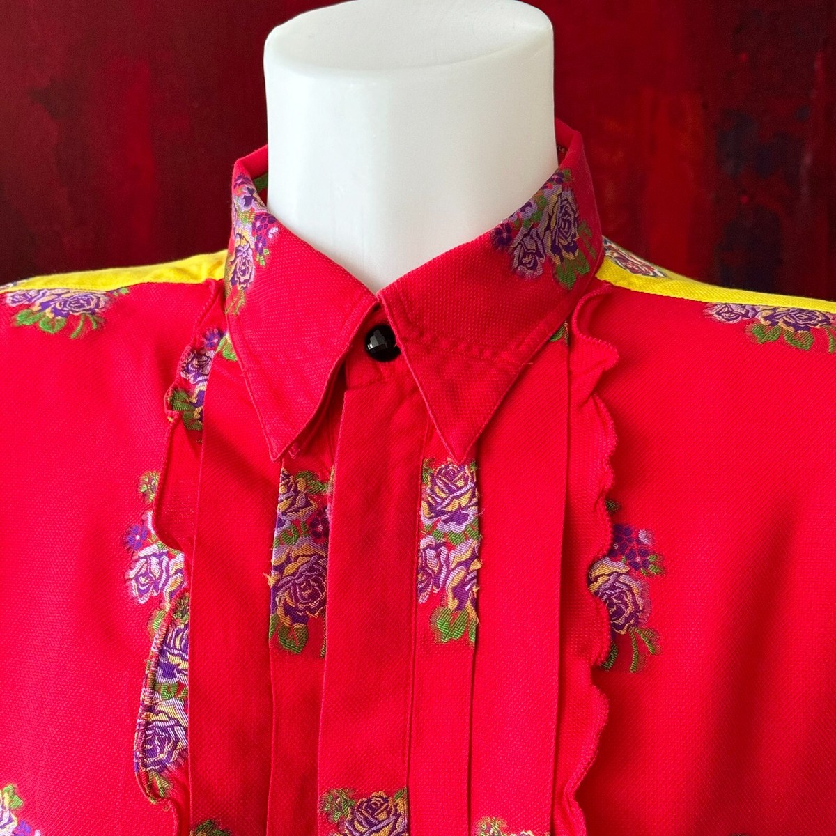 GIANNI VERSACE cotton shirt Ruffles & Embroidered Flowers size 52