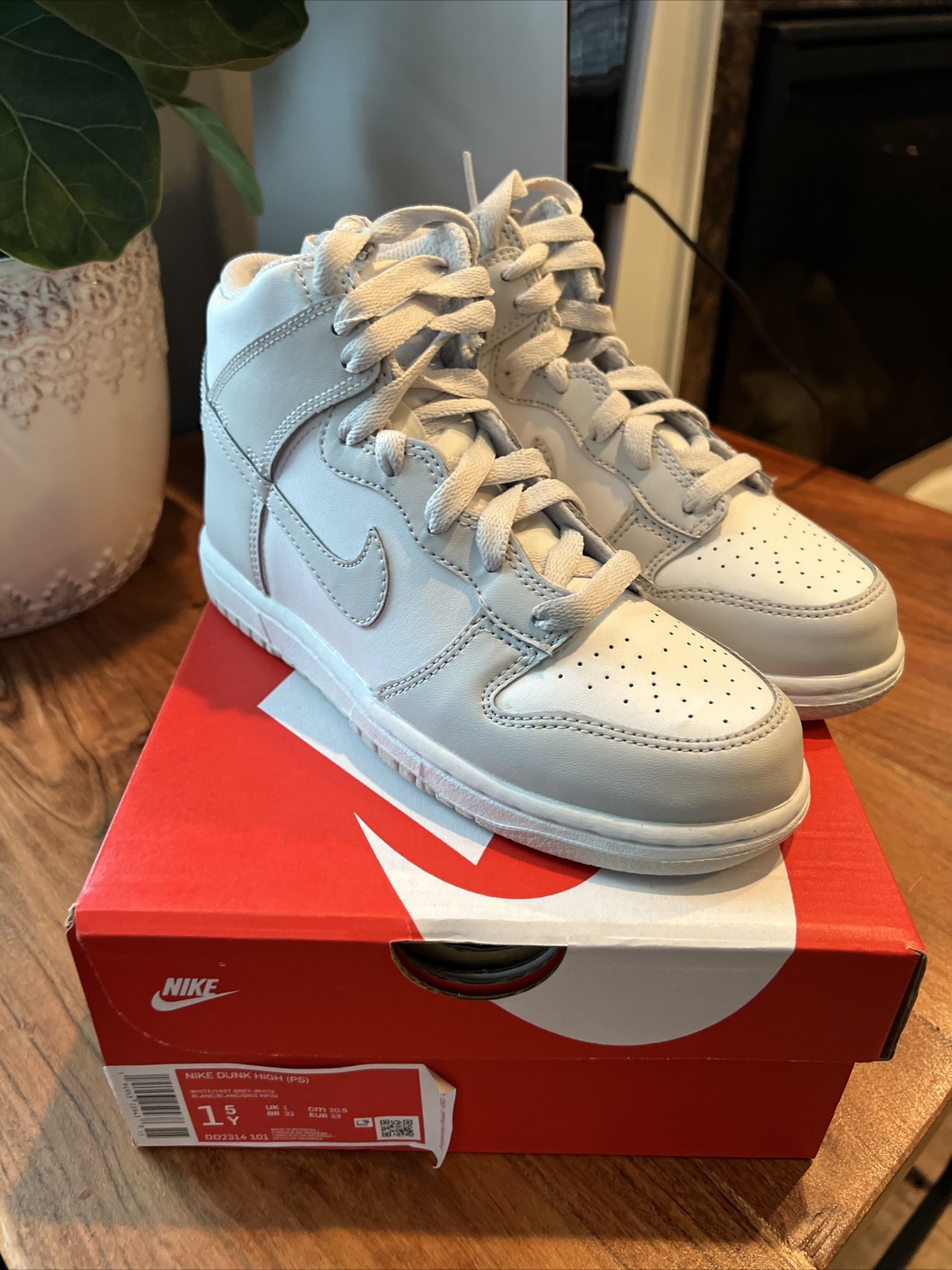 Nike Dunk High Retro White Vast Grey Pre School (PS) DD2314-101 Size 1.5Y |  eBay