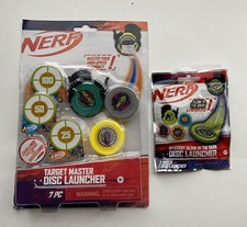 NERF Target Disc Launcher 3 Discs, Launcher,  3 Targets Extra Packet New