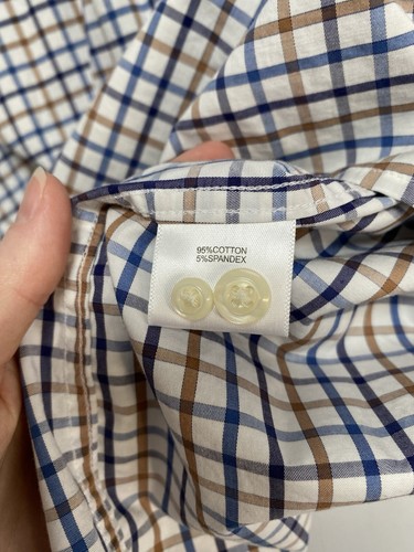 Peter Millar Mens 2XL Blue Tan Plaid Long Sleeve Button Up Dress Shirt - Picture 7 of 8