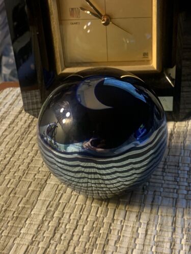 VTG CORREIA IRIDESCENT BLUE CRESCENT MOON SKY OCEAN WAVES PAPERWEIGHT CLEAN VG - Picture 1 of 6