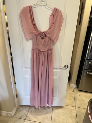 strapless open back dress BABARONI Square Neck Long Chiffon Dress with Front Slit Pearl Pink, Pearl Pink / US0 main image 0