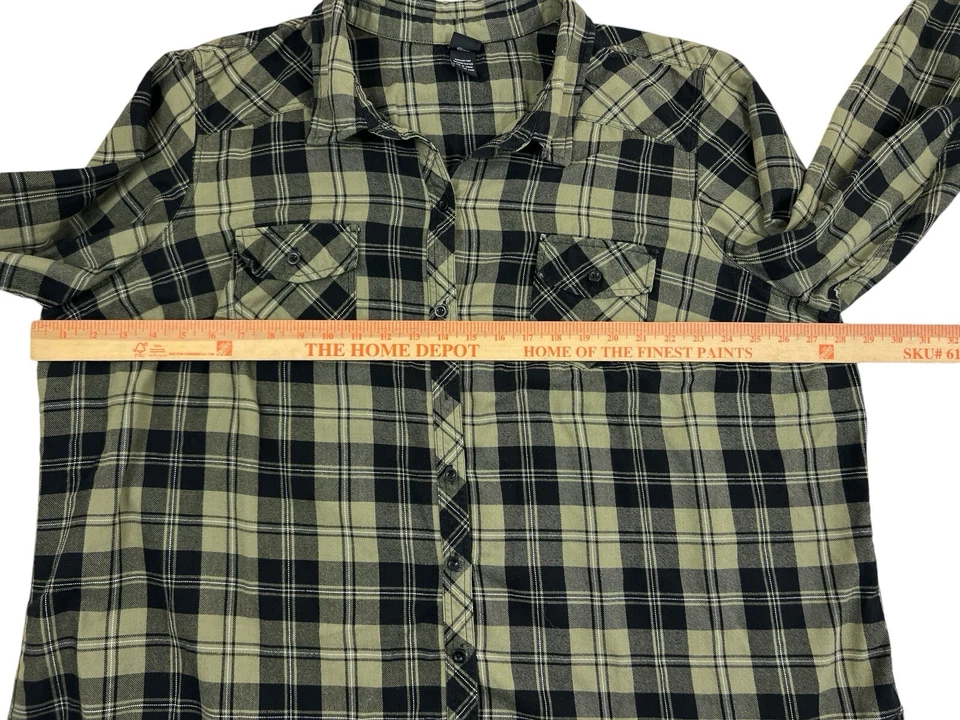 Disney Women Green Button Up Long Sleeve Plaid Shirt Sz 4 Tinkerbell - Image 3 of 4