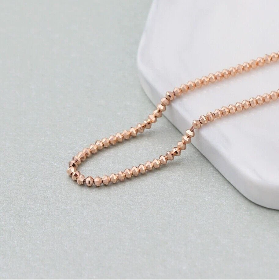 Brazalete brazalete de cadena de cuentas láser de la suerte AU750 de oro rosa sólido de 18 quilates 17+2,5 cm/7,7 pulgadas Foto 3 de 4