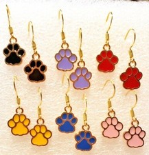 Petite Paw Print Double Sided Earrings Enamel Alloy Golden Drop Hook Jewelry